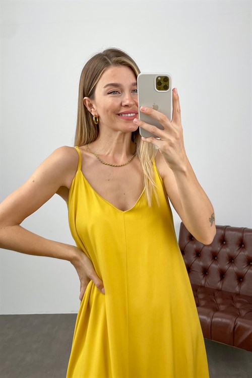 Sarı Asansör Askılı Salaş Elbise