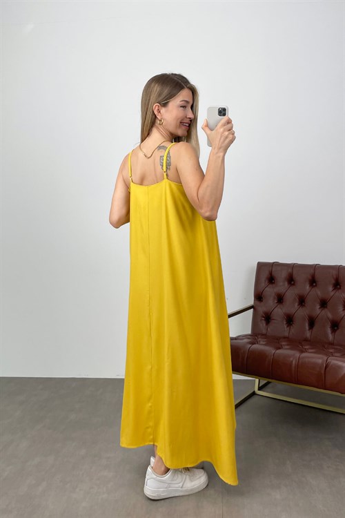 Sarı Asansör Askılı Salaş Elbise